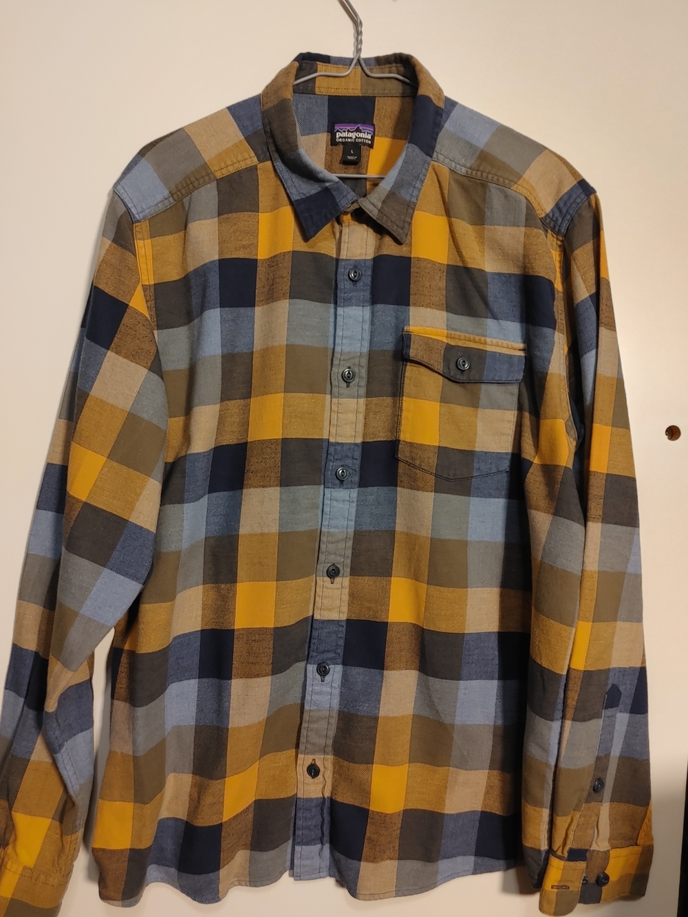 Patagonia Yellow, Blue & Brown Plaid Button-Down Shirt